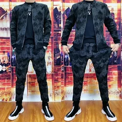 Autumn Winter New Men's Casual Sports Large Fashion Trend Temperament Slim Fit Two Piece Set Clothes Men Camouflage