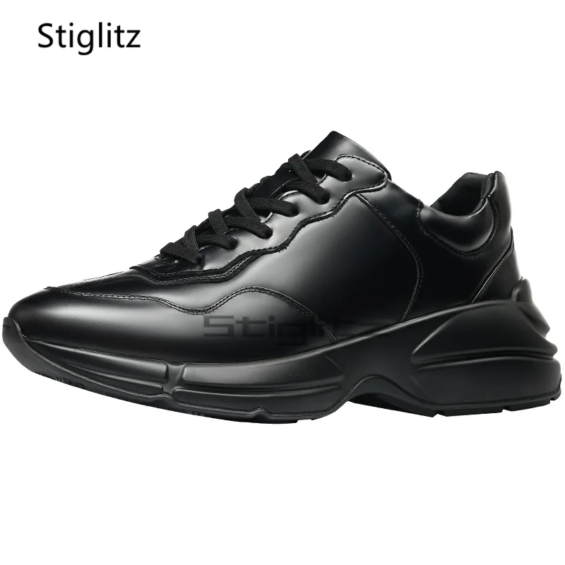 

Cow Leather Thick Sole Sport Shoes Men Genuine Leather Lace Up Casual Daddy Shoes Lightweight Comfortable Hiking Male Shoes