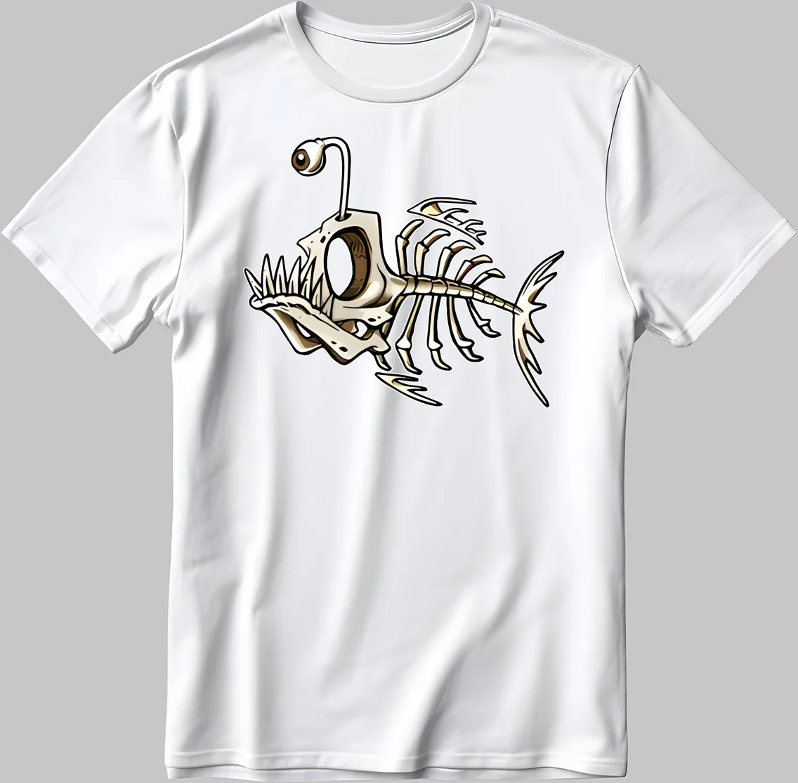 Bone Fish Weird Skeleton White-Black Men's / Women's T-Shirt Short Sleeve Casual 100% Cotton Shift