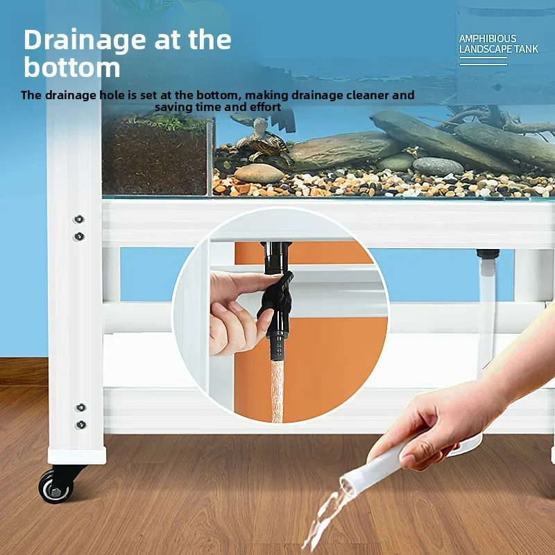 DSATurtle Breeding Tank with Platform Ecological Landscaping Box for Raising Turtles Amphibious with Drainage Fish Tank Stand