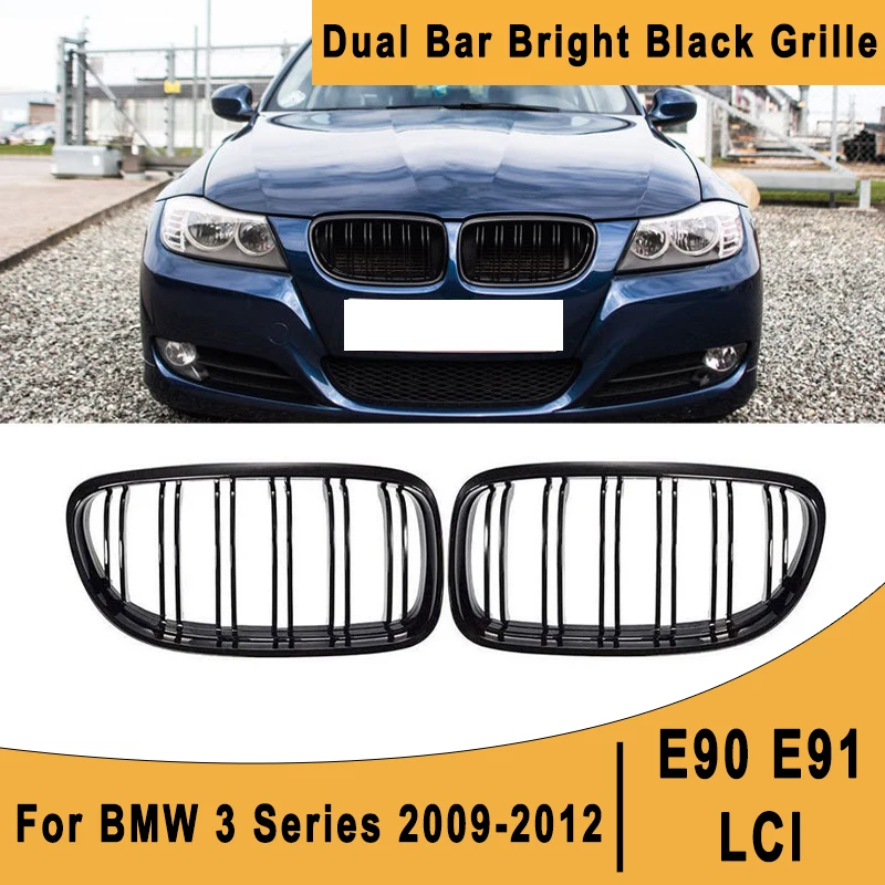 

Dual Bar Bright Black Racing Grills for BMW 3 Series E90 E91 LCI 2009-2012 -Car Front Grille Upgrade Modification Accessories