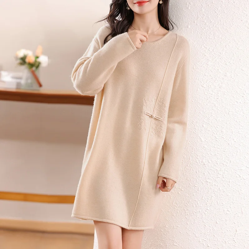 estidos de fiestas elegantes mujer 2024 Winter 100% Wool Knitting Casual Women\'s Dresses Women Clothing Long Sleeve Loose Dress