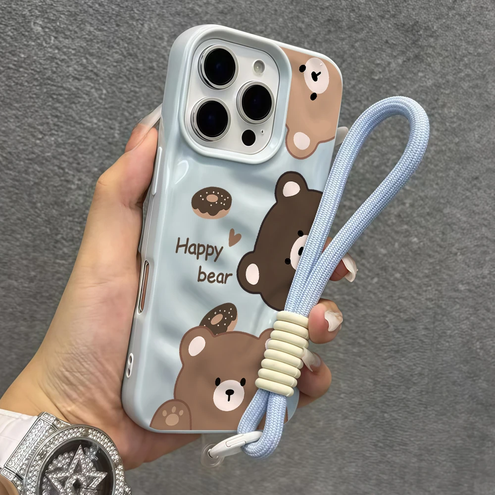 Cute Cartoon Wrist Strap Silicone Case - Противоударный чехол из ТПУ для iPhone