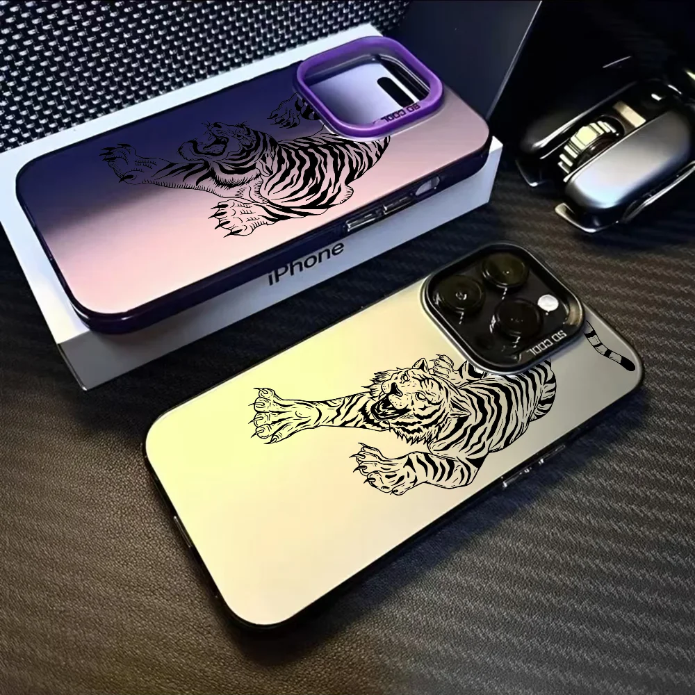 

Oriental Style Fashion Cool Tiger Phone Case For IPhone 16 15 14 13 12 11 Pro Max Black Purple Matte Laser Metallic Aurora Funda