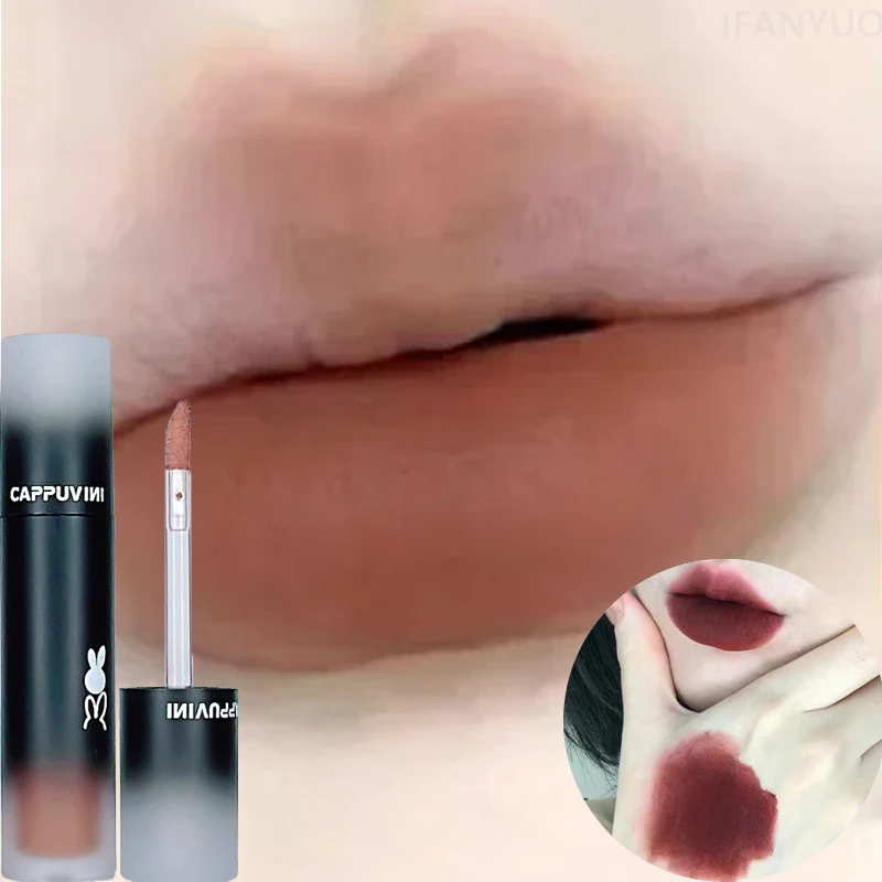 ลิปสติกโทนสีน้ำตาลแดงแบบเรโทร เนื้อแมทท์ ลิปกลอสเนื้อกำมะหยี่ ติดทนนาน ไม่ติดแก้ว ลิปกลอสเซ็กซี่สำหรับผู้หญิง ลิปทินท์ เครื่องสำอาง