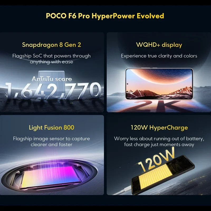 Wersja globalna POCO F6 Pro 5G Snapdragon® 8 Gen 2 6,67\