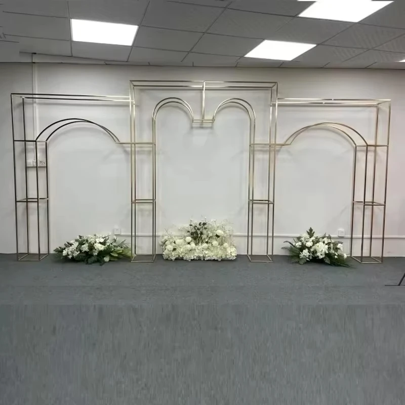 

3 шт., модная квадратная арочная рамка, украшение для двери, стойка для цветов, золотой комплект, декор для вечеринки, сцены, гальванический свадебный фон