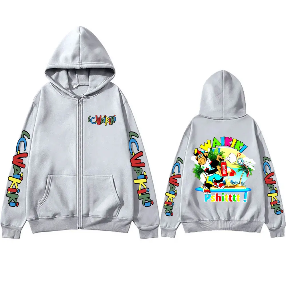 Lc Waikiki Monkey Print Zipper Hoodie Funny Cartoon Monkeys Graphic Zip Up Jacket Men Women Casual Oversized Zippers Sweatshirt