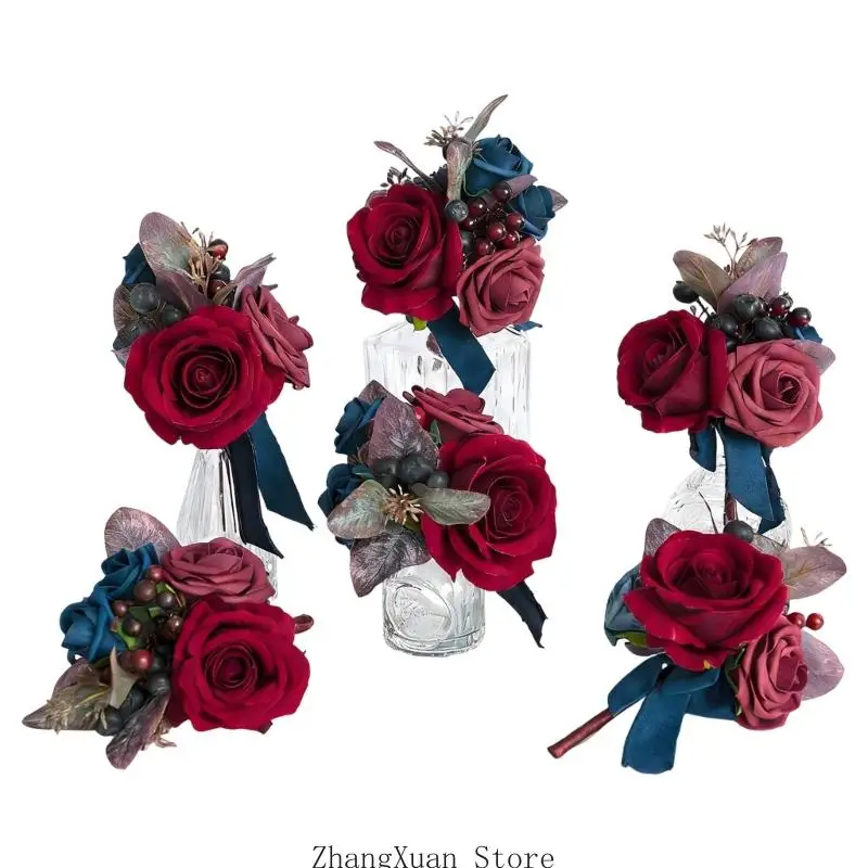 6 Stück Brautsträuße, künstliche PVC-Rosen für Hochzeitszeremonie, Dekoration, 3 x – Detail 3