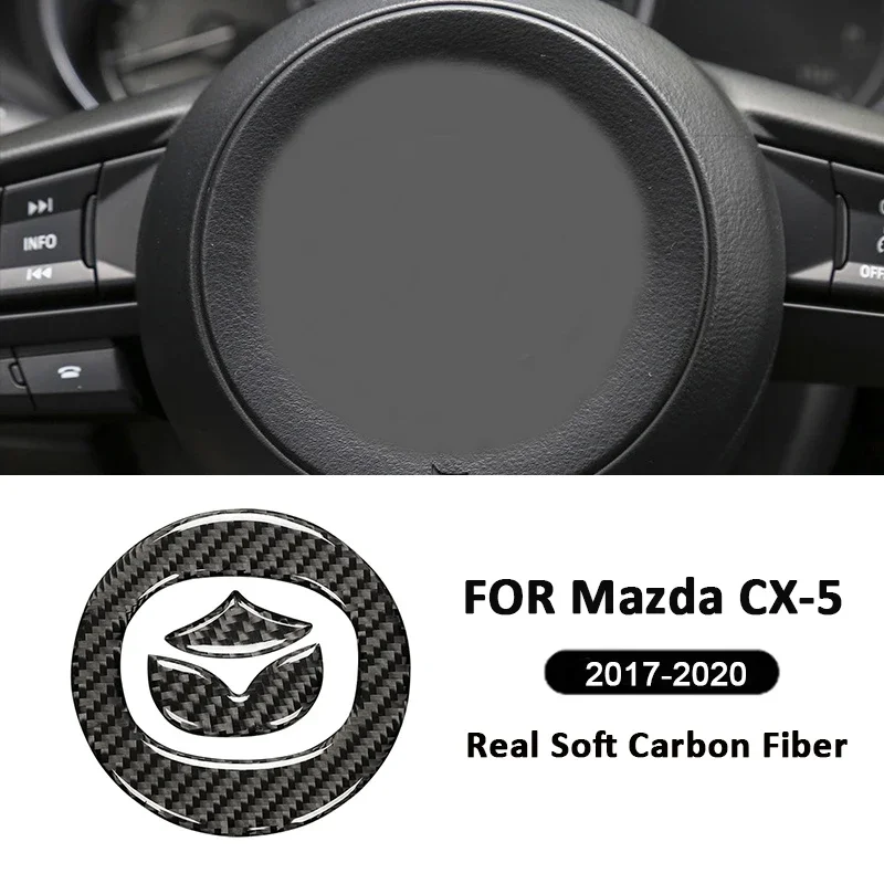 

For Mazda CX-5 2017-2020 Carbon Fiber Car Steering Wheel Center Emblem Trim Kits Decoration Sticker Auto Interior Accessories