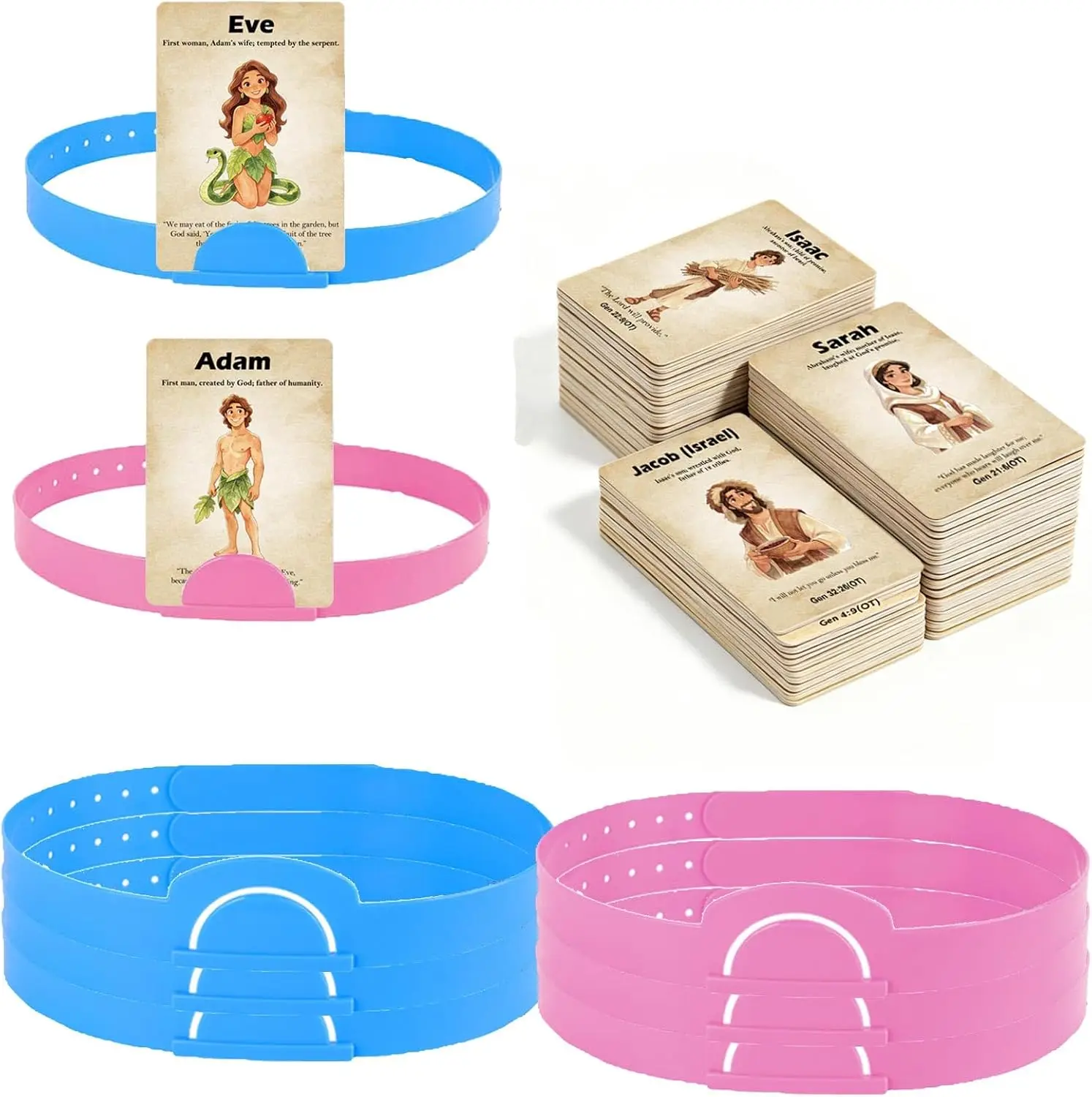 42 Bible Who Am I Cards for Kids with Headbands Board - Bible Characters And Verses Cards Set for Sunday School And Bible Study
