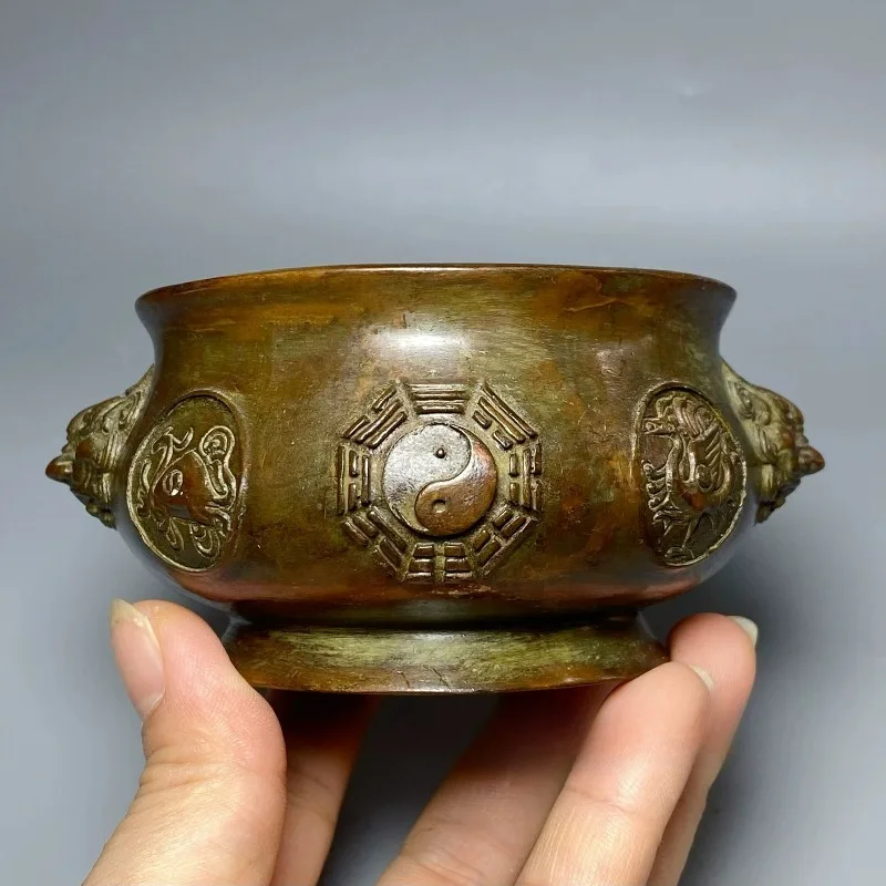 Antique Gossip Double Lion Ears Incense Burner Temples, Buddhism Home Altars Meditation Decorations Home Decor Ornaments