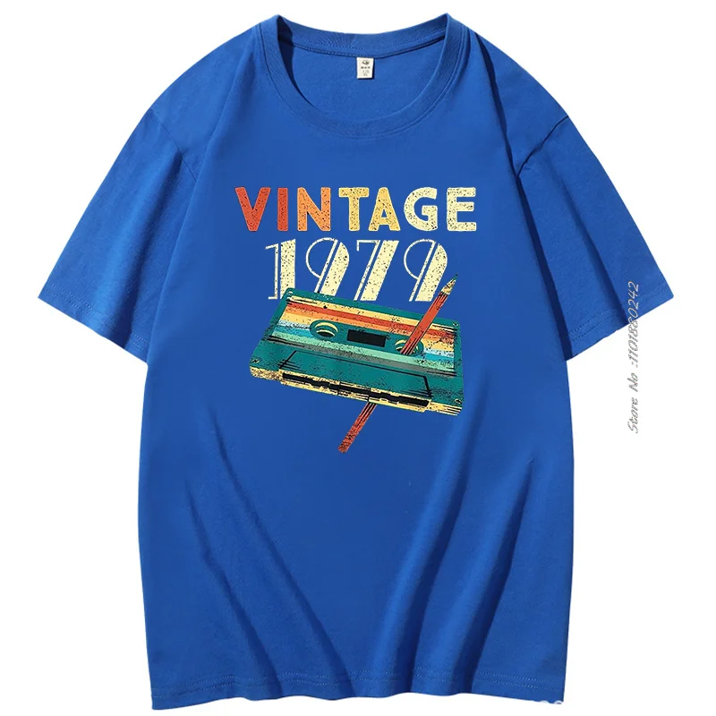 Camisetas estampadas de Cassette de música Vintage para hombre, Camiseta de algodón, Tops de manga corta, regalos de cumpleaños, 45 °, 1979