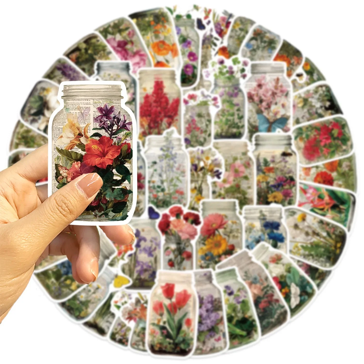 50 قطعة ملصقات زهرة زجاجة خمر الجمالية Ins الشارات DIY بها بنفسك مذكرات حقيبة الثلاجة دفتر الكتابة على الجدران لاصقة تزيين لعبة طفل