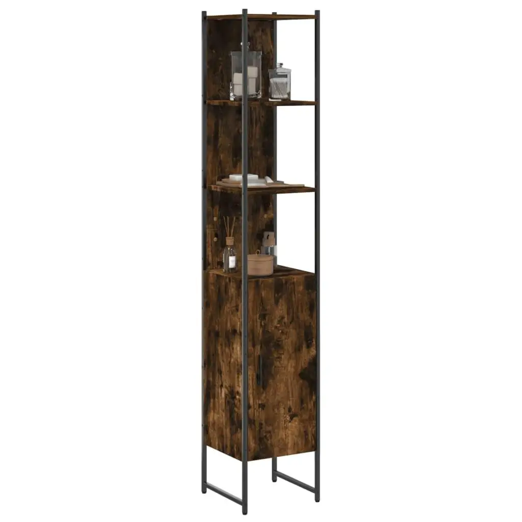 13x13x73 Smoked Oak Bathroom Cabinet - Engineered Wood Storage Solution