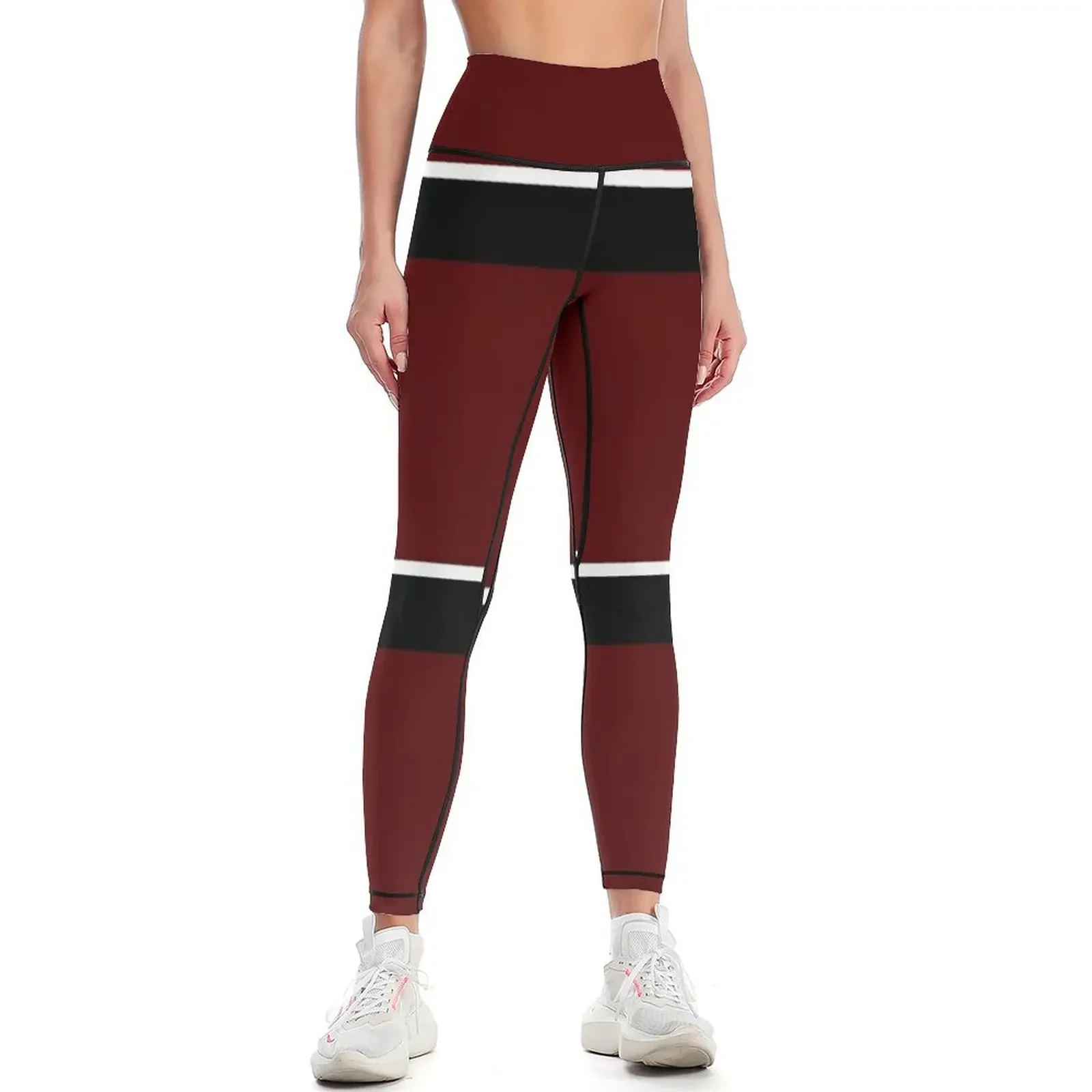 Leggings con bandas en blanco y negro granate Ropa de golf Ropa de gimnasio Leggings para mujer