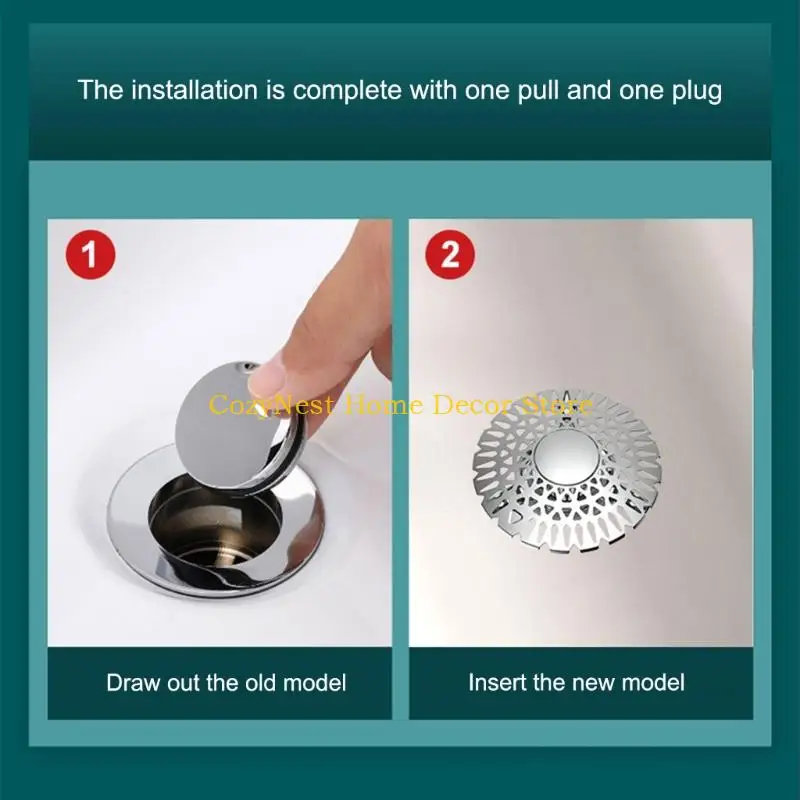 92MF Practical Push Button Bathtubs Drain Protectors Sturdy Metal Base Efficient Water Flows Without Residual Liquid
