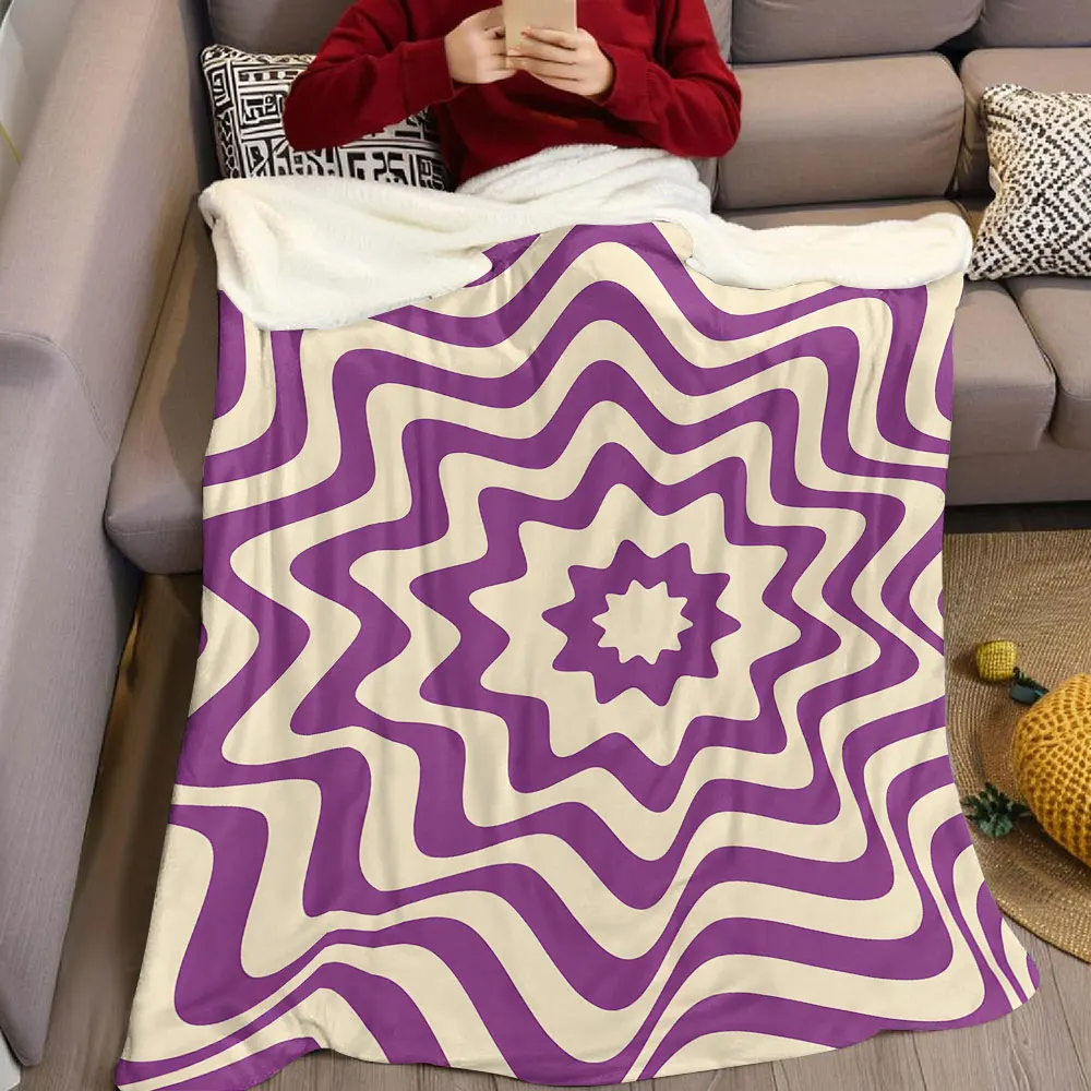 Purple Wavy Star Concentric Flannel Blanket Warm Soft Halloween Christmas Decorative Couch Warm Cozy All-Season Gift