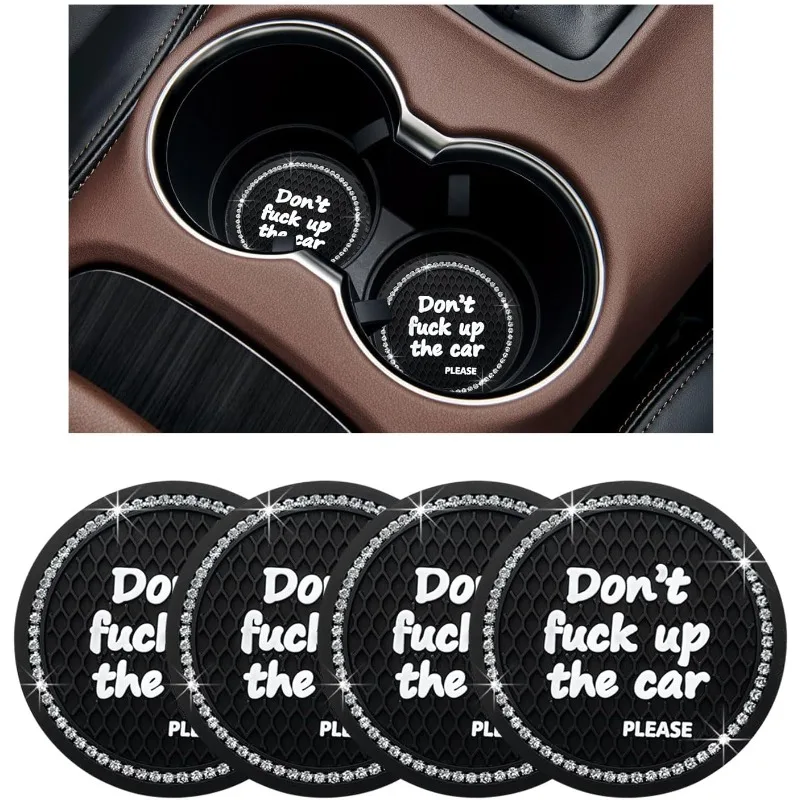

4 Pack Bling Car Cup Holder Coaster,Anti-Slip Auto Insert Cup Coaster, Crystal Car Drink Cup Mat Perfect for Women(Black)