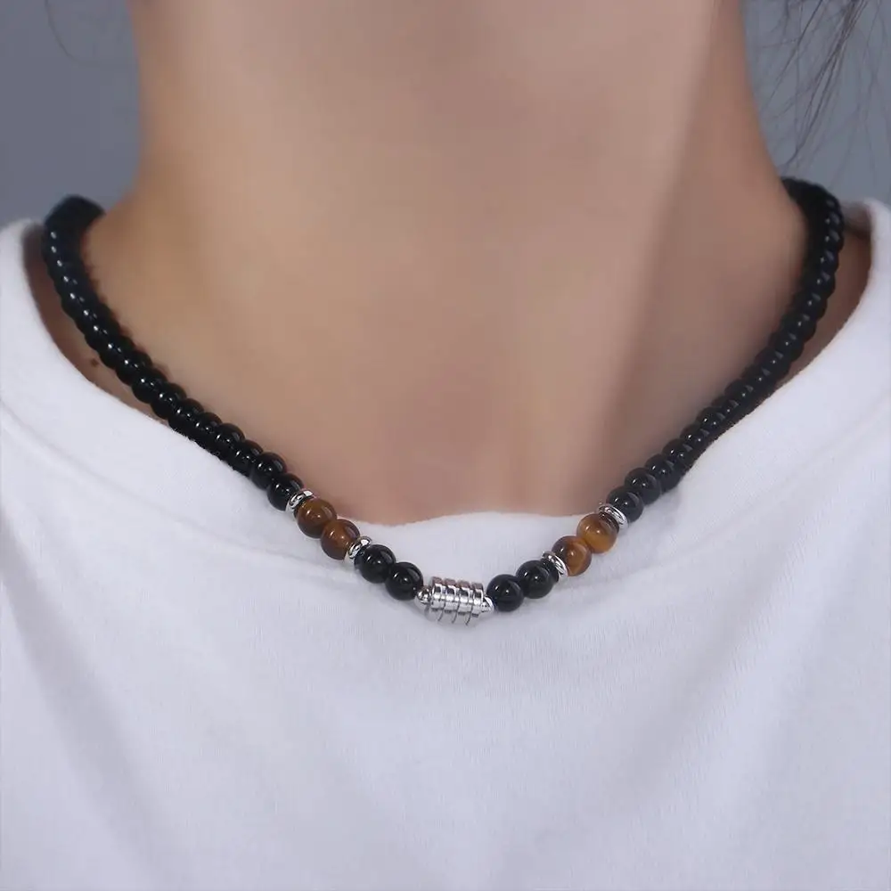 Clavicle Chain Tiger Eye Clothing Accessories Stainless Steel Fashion Jewelry Personality Necklace Girl Gift Men Bead Necklace