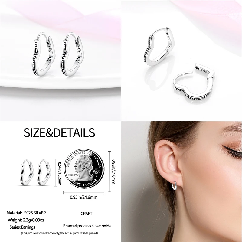 Real 925 Sterling Silver Rose Gold Color Zircon Love-Heart Shape Star Earrings For Women Fine Luxury Anniversary Jewelry Gifts