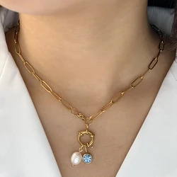 women's neck chain Golden Choker Pendant Necklace for women Freshwater Pearl 12 Birthstone Pendants stainless steel Jewelry Gift