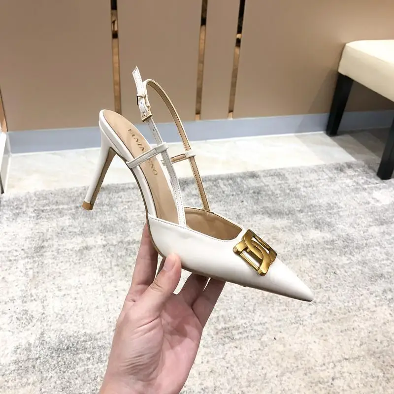 2024 Summer New High Quality Metal Buckle Design Thin Heeled Pointed Sandals Fashion Party Banquet Sexy Women's High Heels