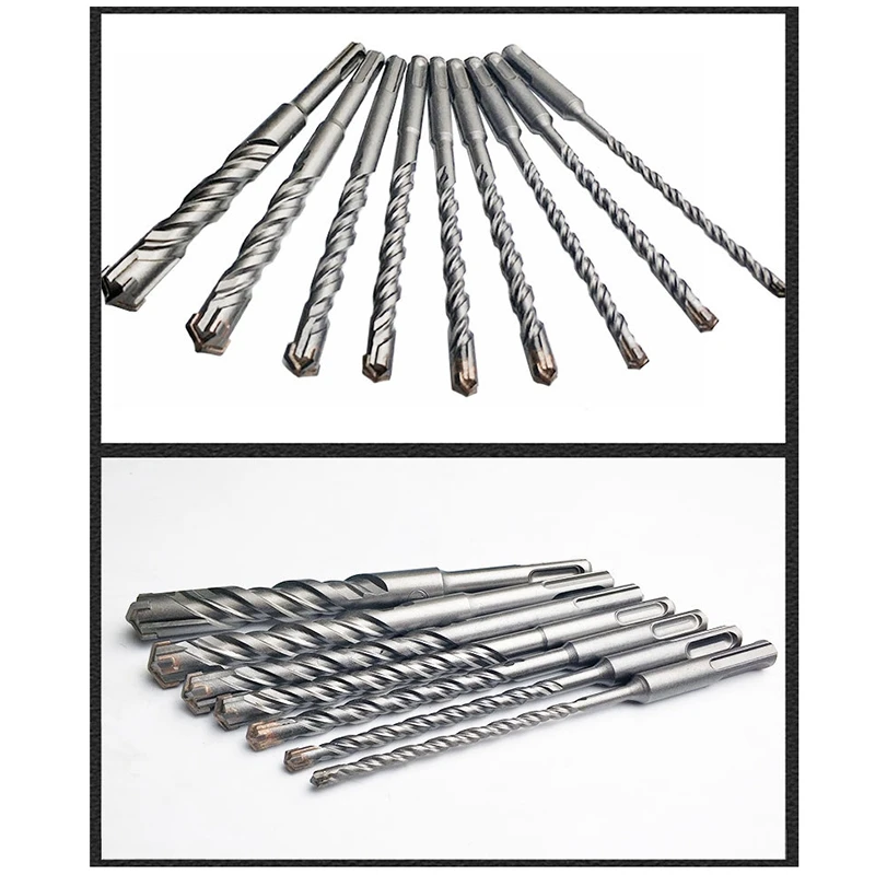 9 Pieces 160Mm SDS Plus Masonry Drill Bits Kit Multi-Point Twin Spiral Hammer Drill Bits Set