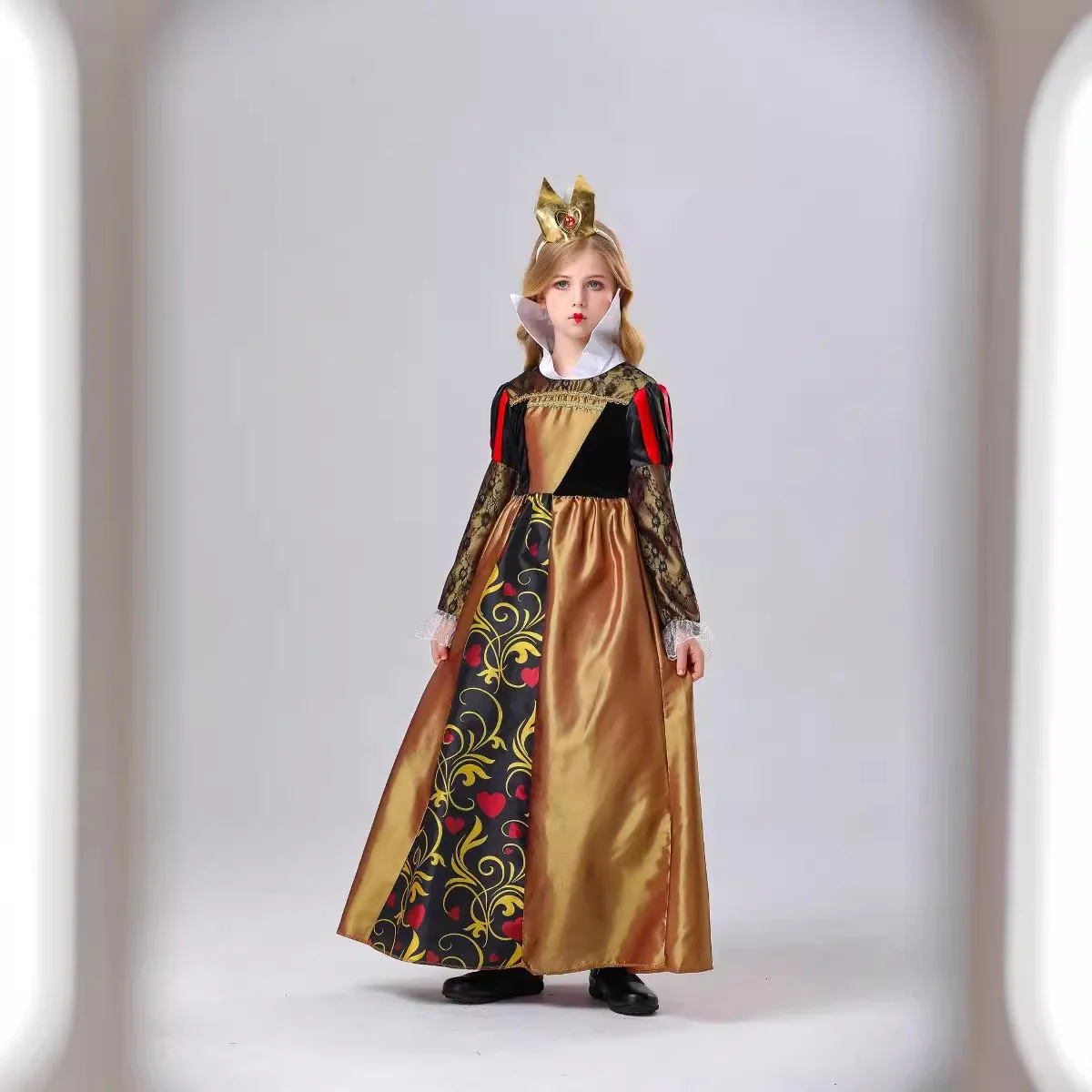 Alice im Wunderland Heart Queen Dr. Performance-Bühnenkostüm für Mädchen, Halloween-Outfit, chinesischer Hersteller, Frühling 2024