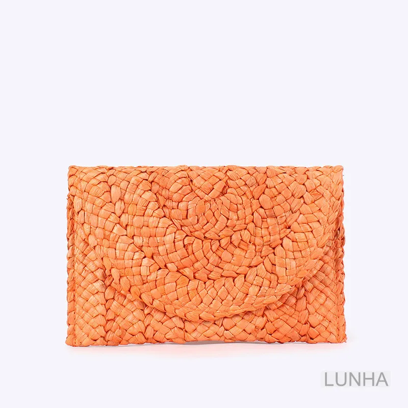 Women's Envelope Clutch Bag Corn Husk Straw Woven Flap Bag Handmade Simple Versatile Handbag