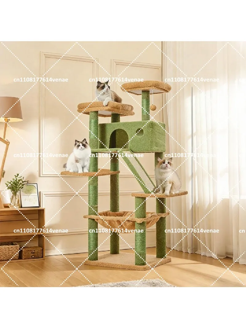 Large Cat Tower for Indoor Cats Multi-Level Plush with Sisal Scratching Post Condo Perch Hammock