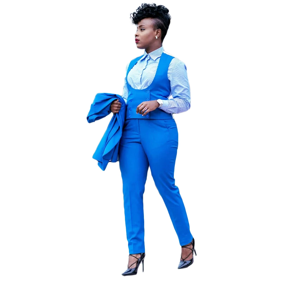 Robes mère de la mariée bleu Royal afro, revers cranté, un bouton, Blazer Slim Fit poche, femme de bureau 3 pièces, quotidien formel