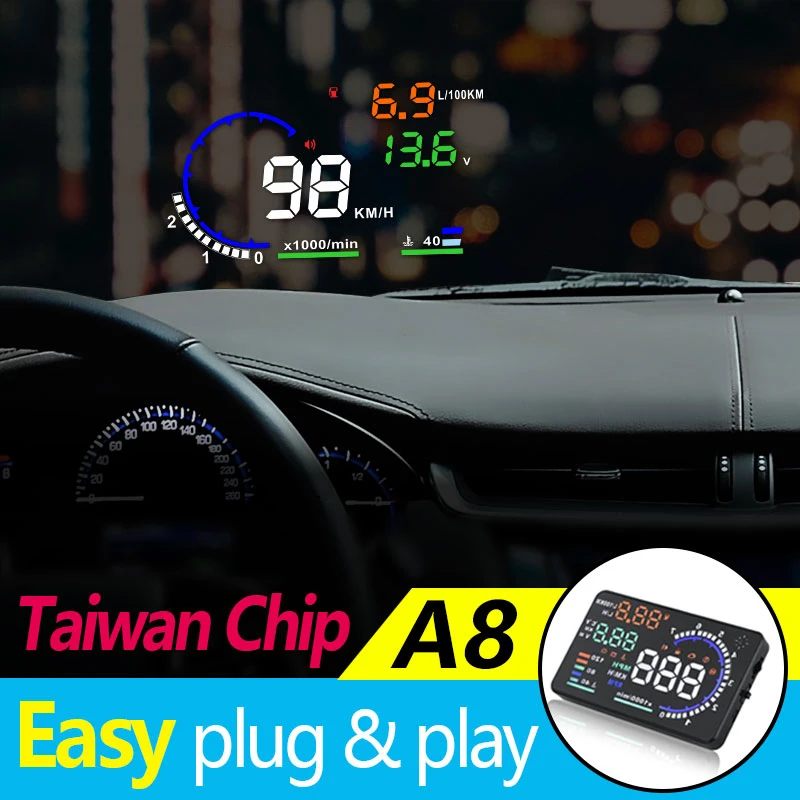A8 OBD HUD Head-up Display Speedometer for Car Heads Up Display RPM Tachometer with Over Speed Alarm Auto Electronic Accessories view 5