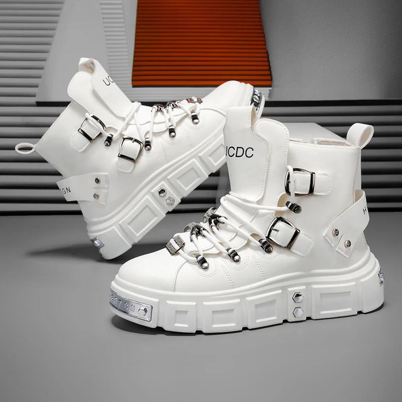 Modische Herren-High-Top-Stiefel, dicke, verschleißfeste Sohle, bequemes Innenfutter. Ideal für Outdoor-Abenteuer, Camping, Wandern. – Detail 9