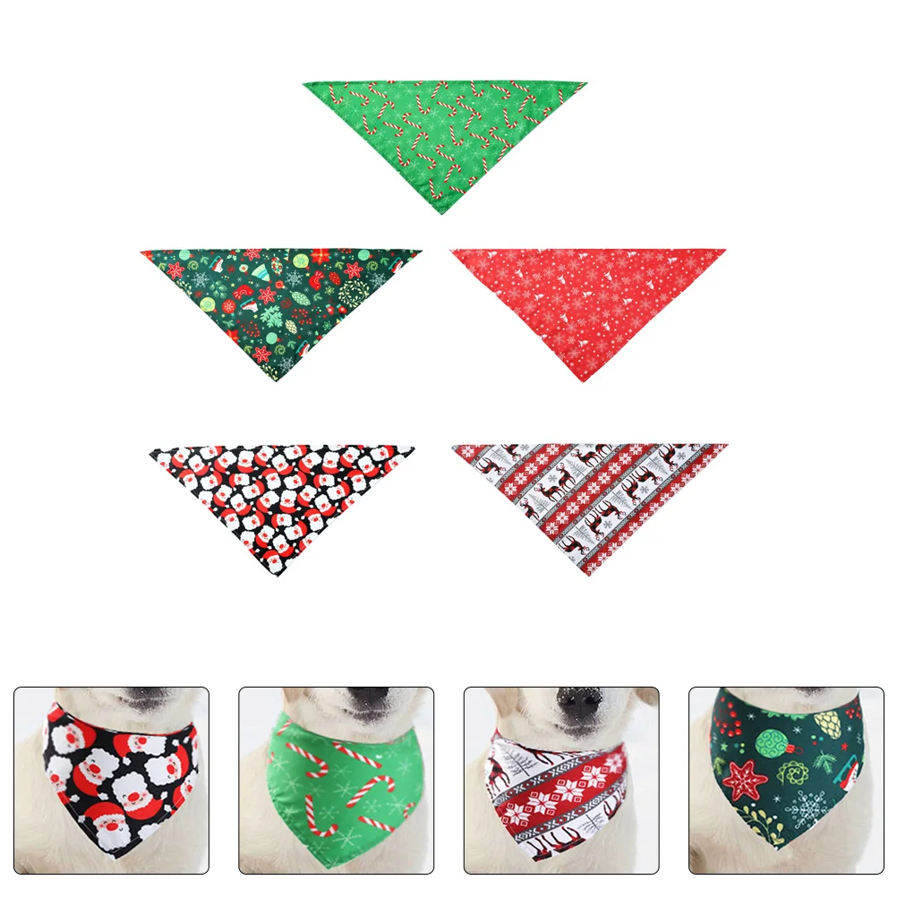 

5 Pcs Pet Christmas Bib Triangular Scarf Triangle Neck Towel Bandana Dog Saliva