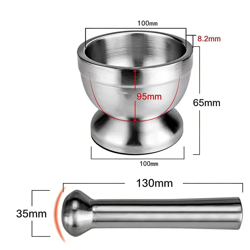 304 Stainless Steel Mortar And Pestle Set 100mm Lab Grade Grinding Bowl with Non-Slip Base for Herb Spice Paste Grinding