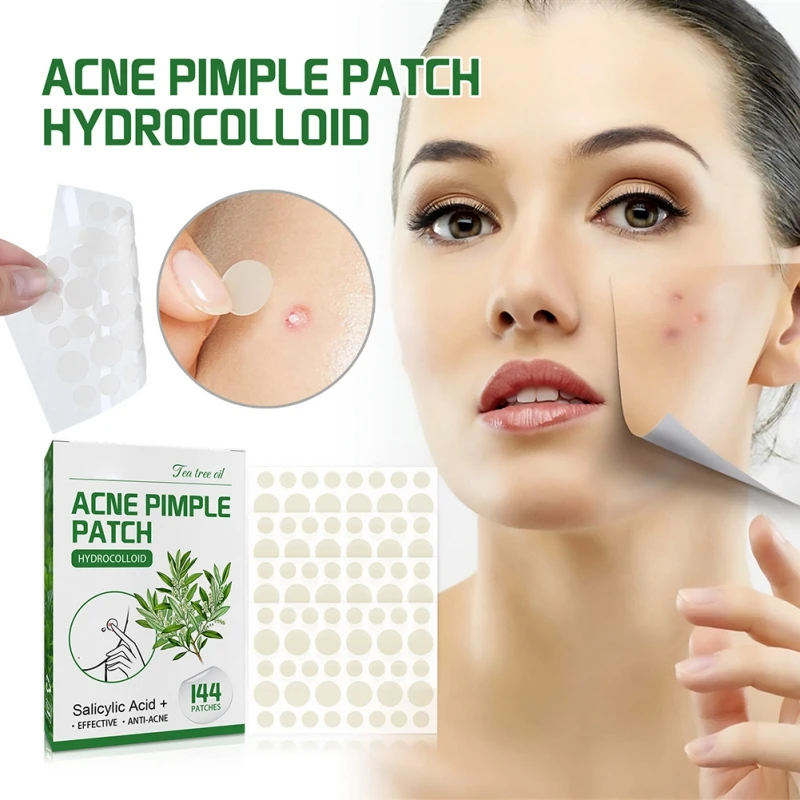 144pcs Hydrocolloid Salicylic Acid Acne Pimple Patches Treatment 2 Sizes For Zits Blemishes Tea Tree Oil Control Redness Repair