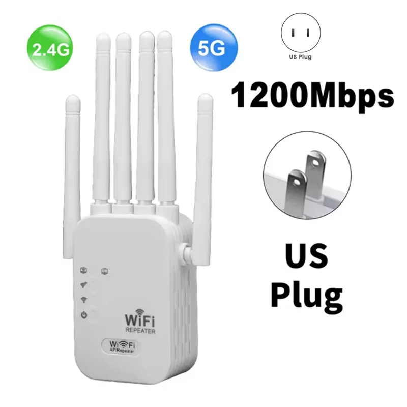 A91P 1200Mbps Wireless Wifi Repeater 2.4G 5G Dual-Band Network Wifi Amplifier Router US Plug