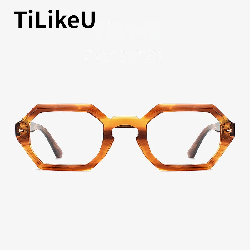 

Vintage Handmade Acetate Polygon Glasses Frames Retro Amber Color Small Frame Myopia Optical Eyeglass Frame Fashion Unisex Gafas