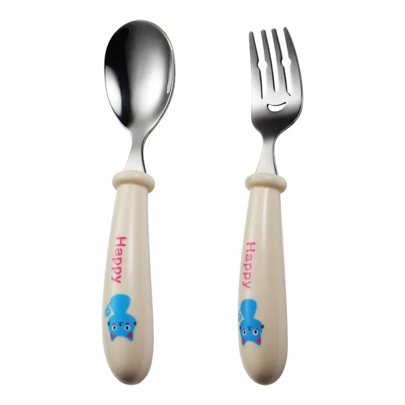 2pcs/Set Baby Gadget Tableware Children Utensil Stainles Steel Toddler Dinnerware Cutlery Cartoon Infant Food Feeding Spoon Fork