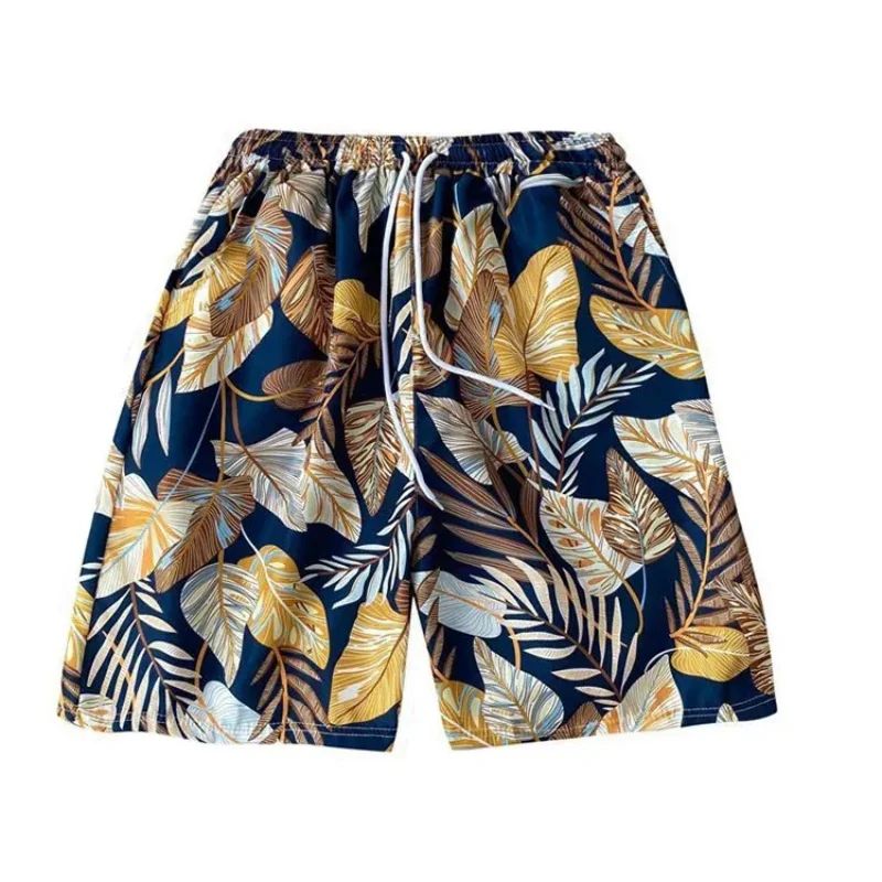 

3D Print Botanical Short Pants For Men Plant Leaf Print Board Shorts Summer Beach Casual Loose Elastic Waist Sports Swim Trunks