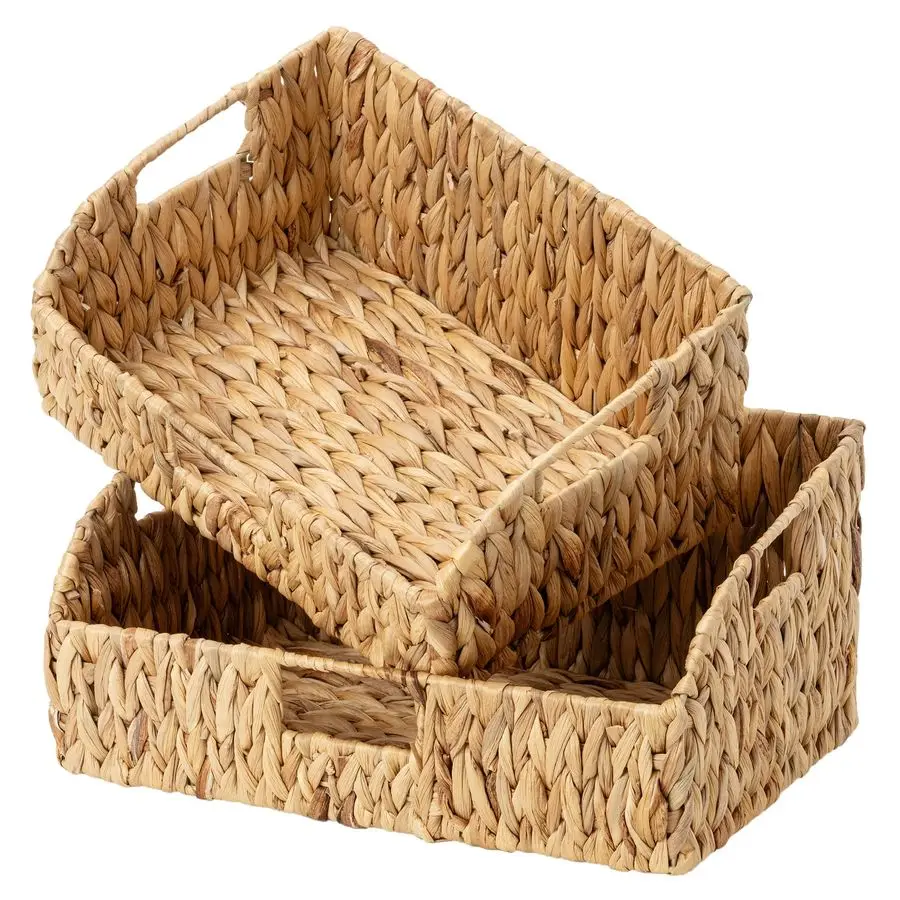 

Корзины для хранения продуктов, корзины из водяного гиацинта для полок со встроенными ручками, органайзеры и системы хранения для кладовой, набор из 2 штук.