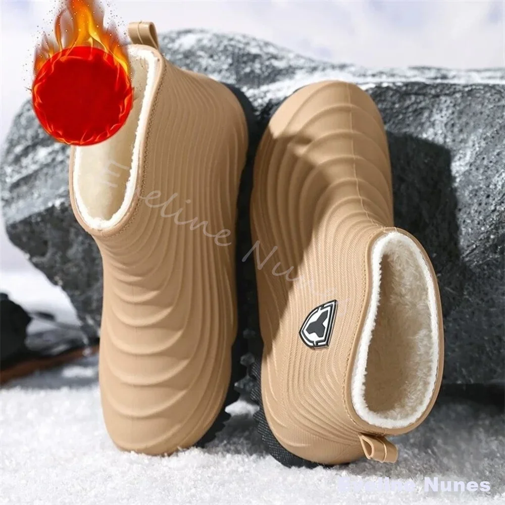 New Men's Low-Top Fashion Rain Boots Fleece-lined Slip On Warm Non-slip Waterproof Soft Soled Comfortable Water Shoes