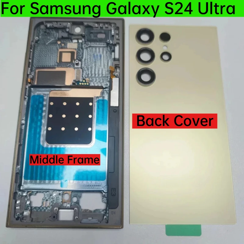 For Samsung Galaxy S24 Ultra Full Housing Case Middle Frame + Glass Battery Back Cover Rear Door With Camera Lens Repair Parts