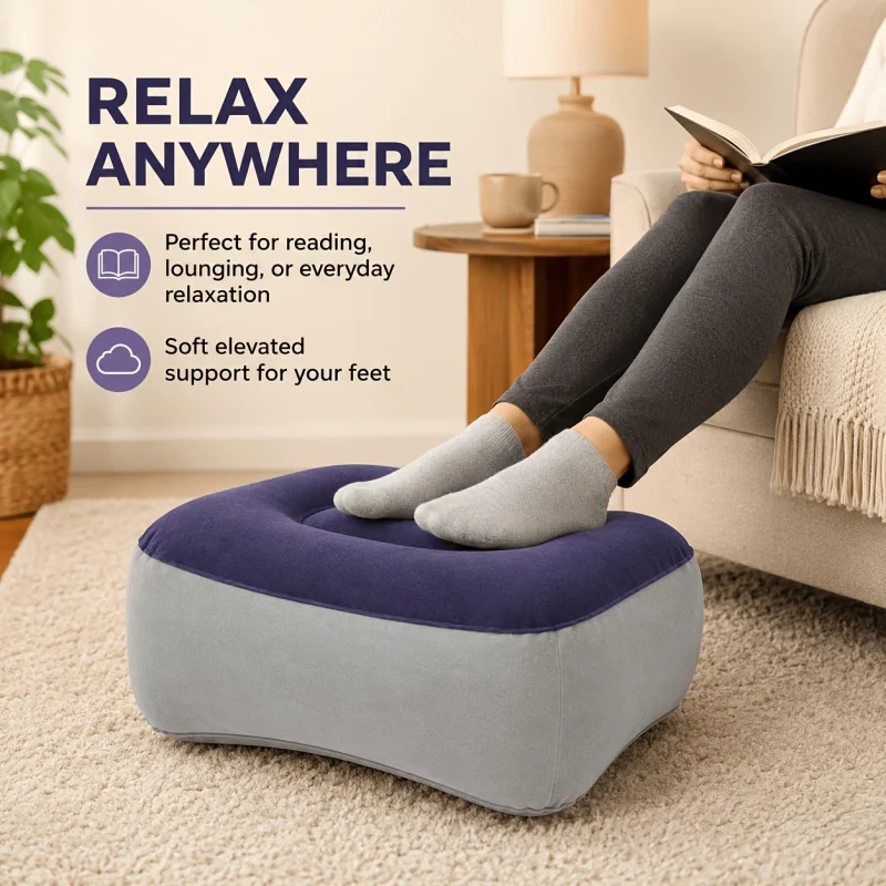 Thickened PVC Inflatable Foot Rest, Adjustable Air Footstool for Long Distance Travel, Airplane, High-Speed Rail, Home Office