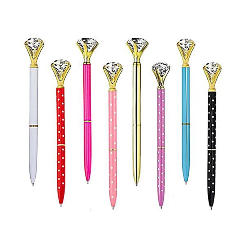 8Pcs Diamond Pens With Big Crystal Bling Metal Ballpoint Pens Retractable Ballpoint Pens Office Stationery Supplies