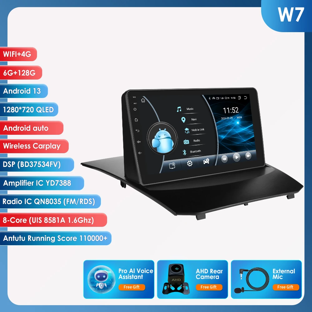 Voor Ford Fiesta Mk7 2009-2017 Draadloze CarPlay voor Apple Android Auto Autoradio GPS RDS WiFi 4G 8Core Multimedia Stereo 2din SWC