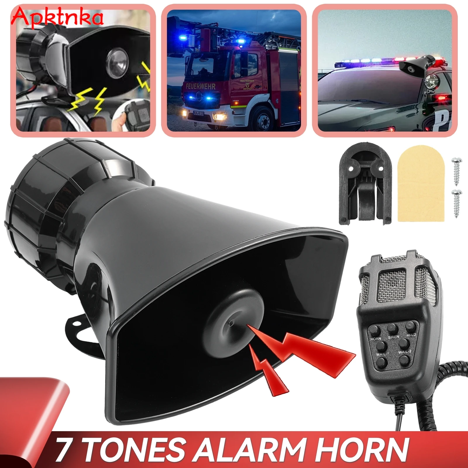 

Car Warning Alarm Megaphone Button backlight Multi-tone & Claxon Horn Car Horn Police Siren Air Horn Speaker 120DB Loud 12V 100W
