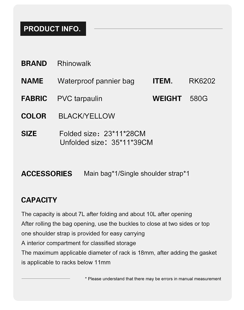 Rhinowalk 7L-15L Fahrradtasche, 100 % wasserdicht, Frontgepäckträger, hinten, Fahrradgepäckträger, Radfahren, Tasche, Fahrradzubehör, MTB – Detail 28