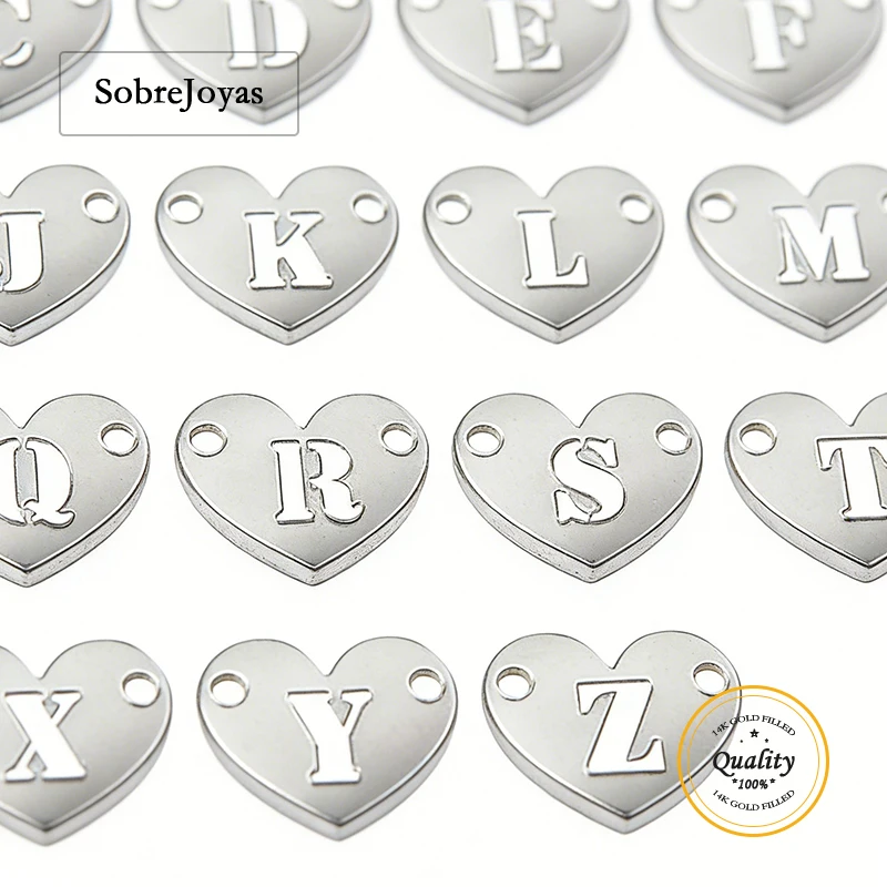 

925 Sterling Silver A-Z Letter Heart Charm Connector For Bracelet Necklace Earring DIY Jewelry Findings Handmade Accessories